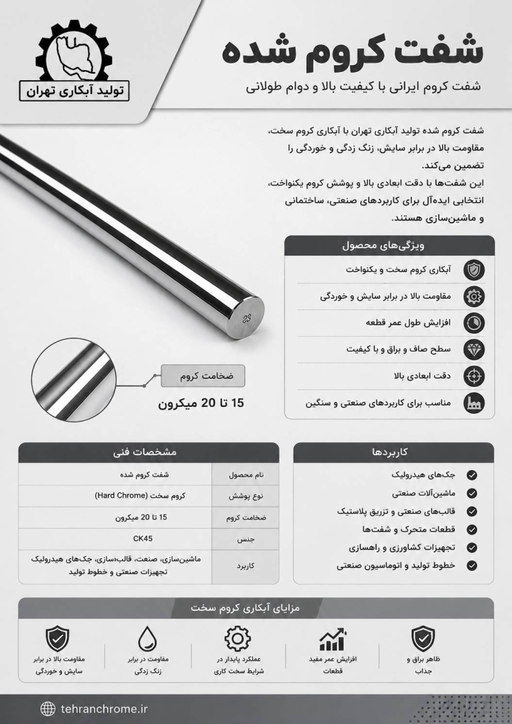 خرید شفت هارد کروم از آبکاری تهران | شفت کروم صنعتی با کیفیت بالا